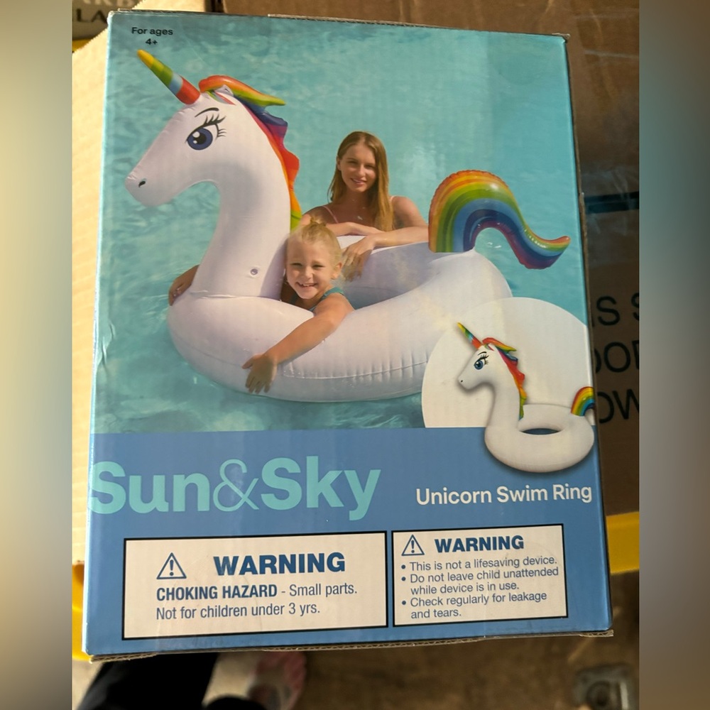 Unicorn Swim Ring 40” new in box swimming tube ring.